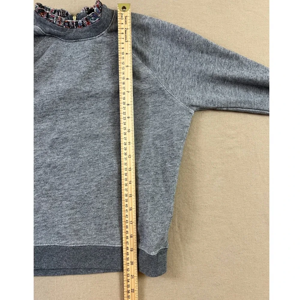 J.Crew Grey Raglan Sweatshirt Metallic Ruffle Trim Back Zip Heathered Top